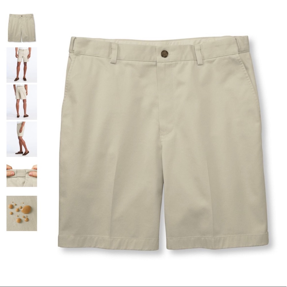 NWT-Men's Wrinkle-Free Double Chino Shorts, Hidden Comfort Waist Plain Front 8"